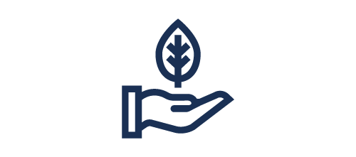 Das Icon zeigt eine Hand und ein schwebendes Blatt.