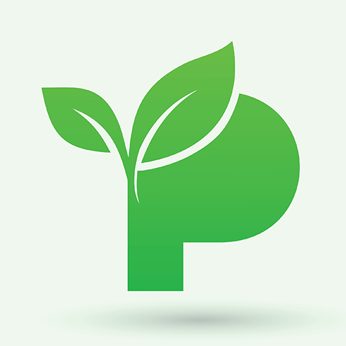 Symbol, das das Element P mit einem grünen Blatt verbindet und so den Aspekt des Recyclings und Ressourcenschutz betont