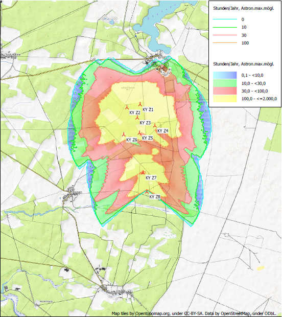 Darstellung Schattenimmissionen Windpark Zootzen